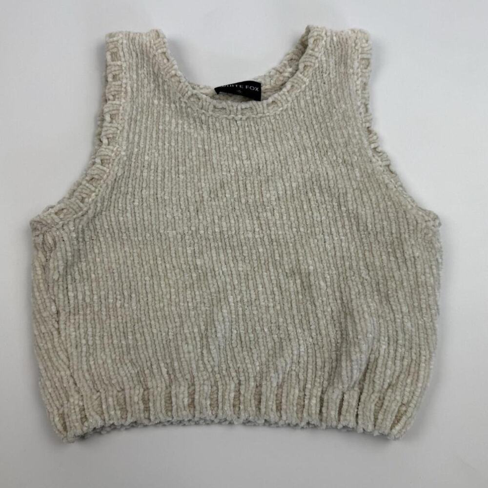 White fox cream knit vest